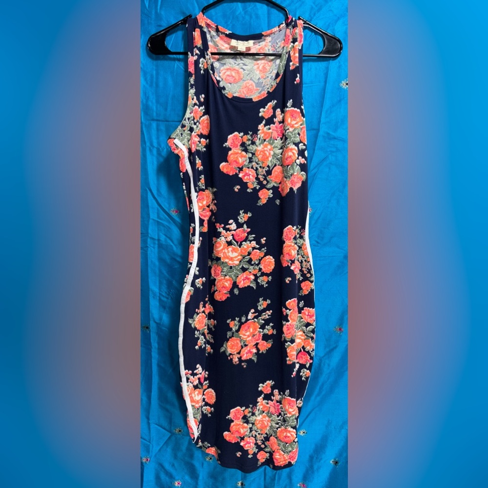 Ultra Flirt Y2K Bodycon Super soft Mini dress in Navy & Pink Floral Size L